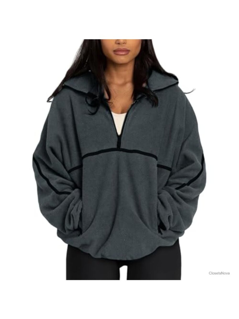 Oversized Sherpa Fleece Quarter Zip Pullover Sweatshirt Fuzzy Hoodie